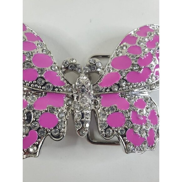 Women's‎ Belt Buckle Butterfly Pewter Pink w/Rhinestones Cowgirl Western READ - Picture 3 of 10
